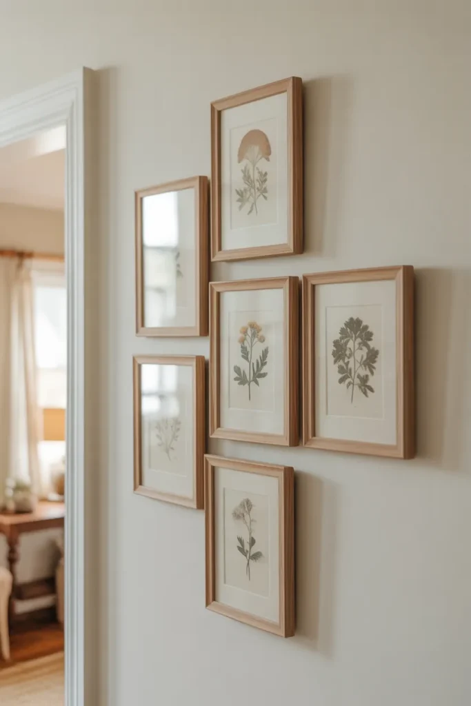 botanical prints in thin natural wood frames