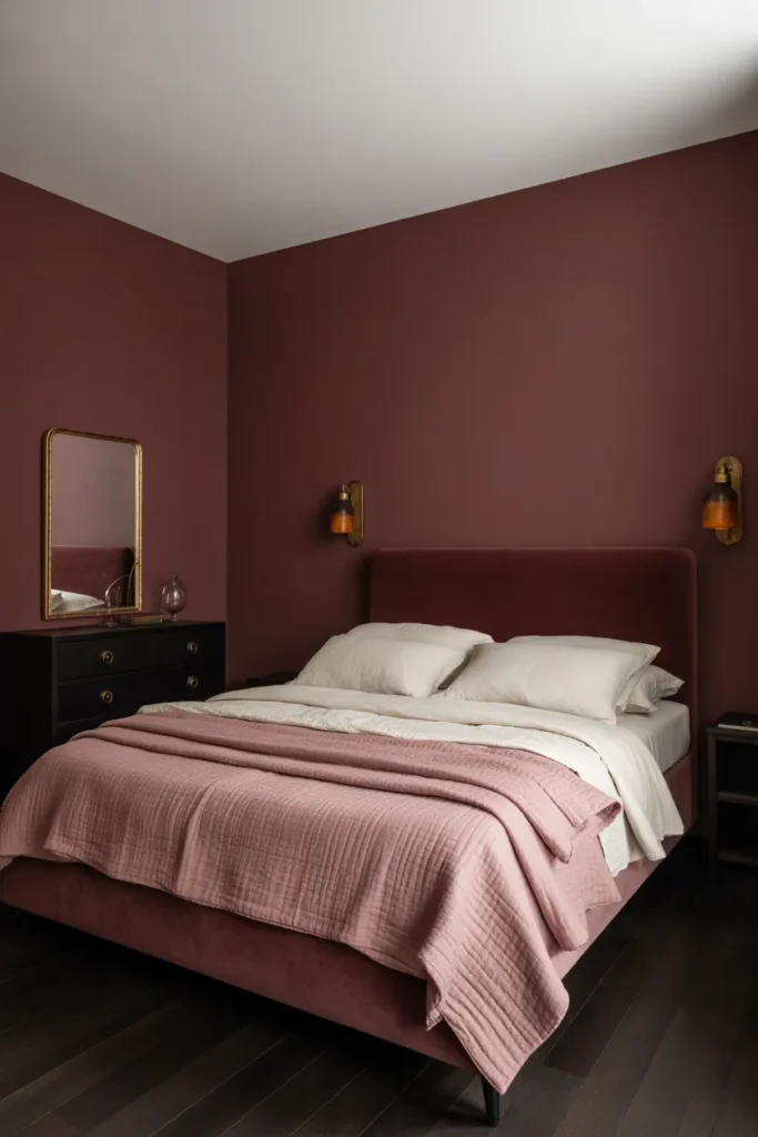 deep burgundy matte walls on three sides