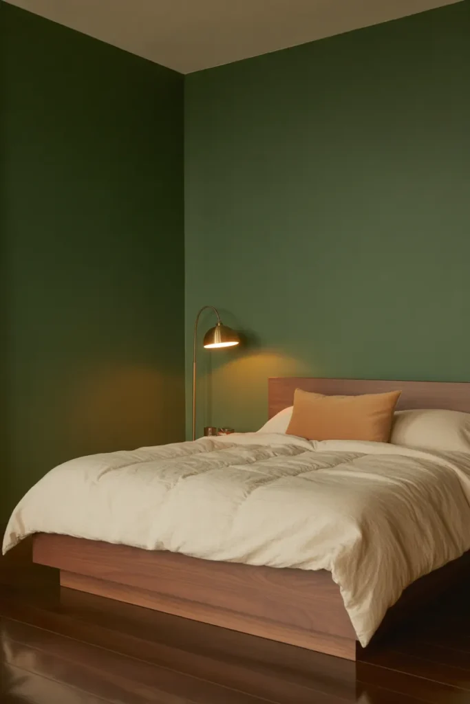 deep forest green matte walls on three sides
