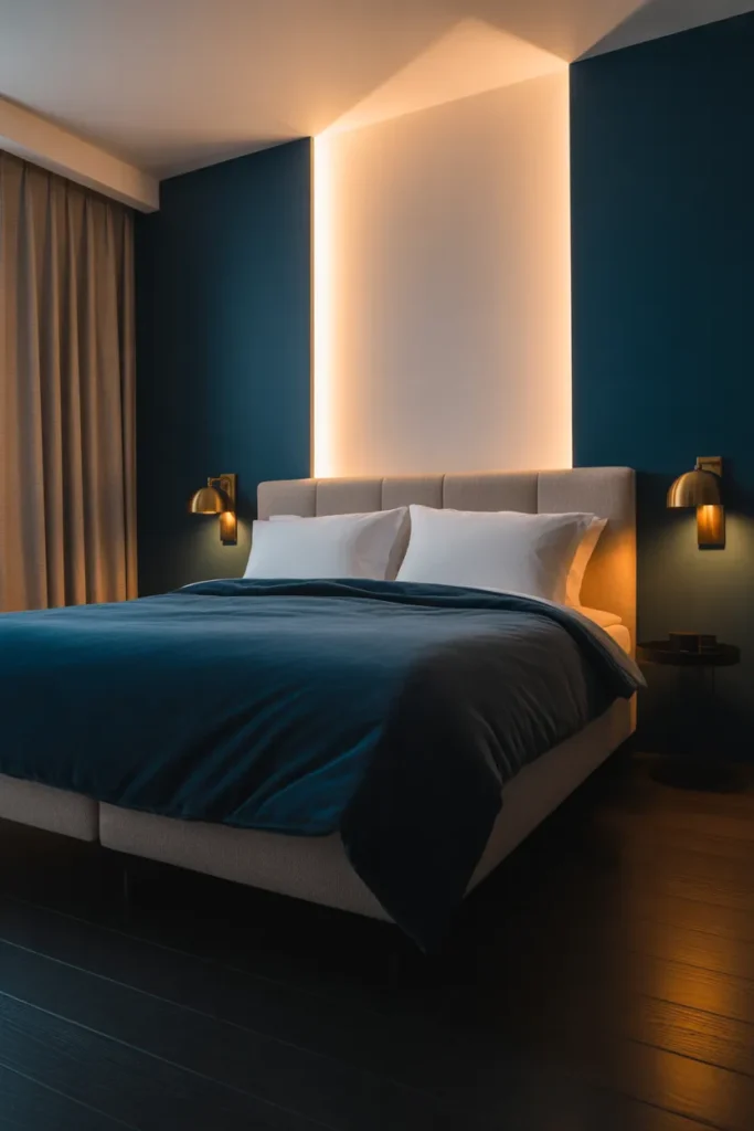 deep navy accent walls on three sides