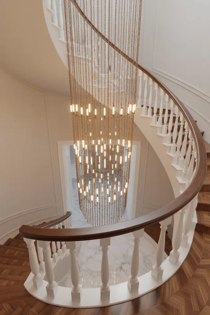 dramatic double-height grand foyer staircase