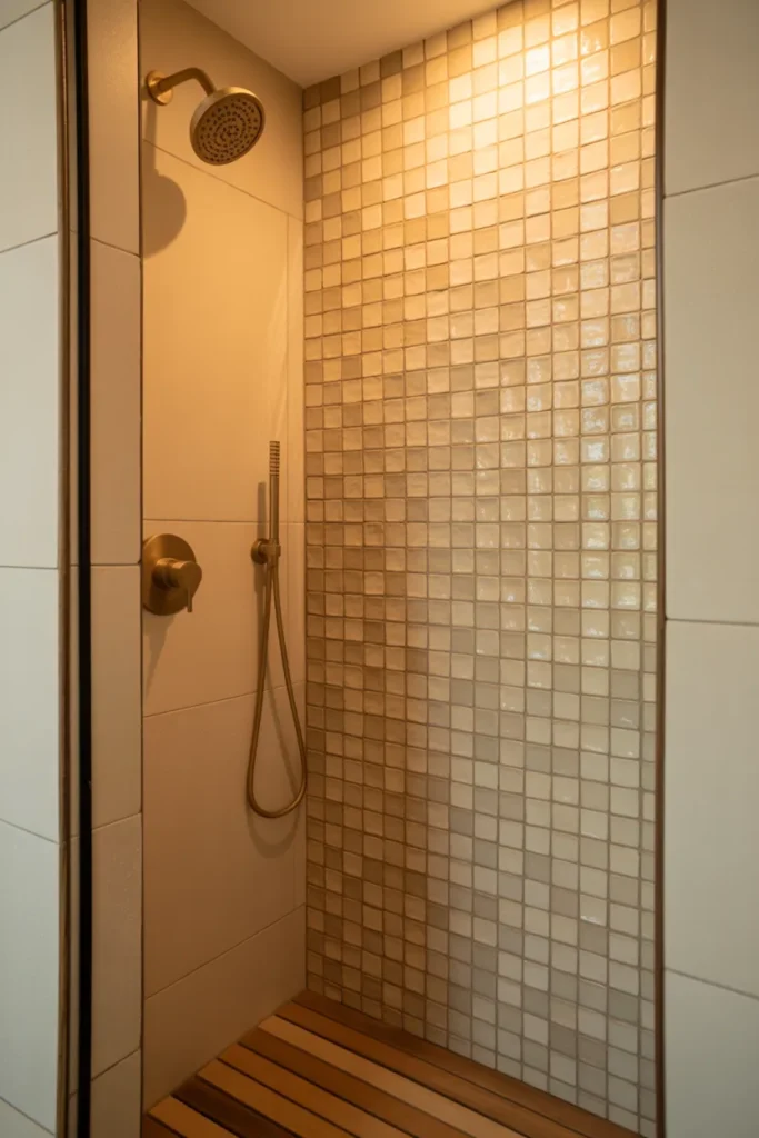 full back wall covered in handmade cream zellige tile