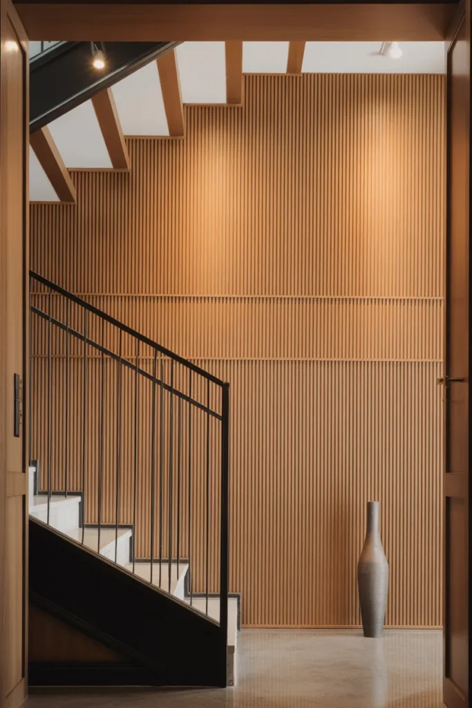 grand foyer staircase setting with the background wall directly