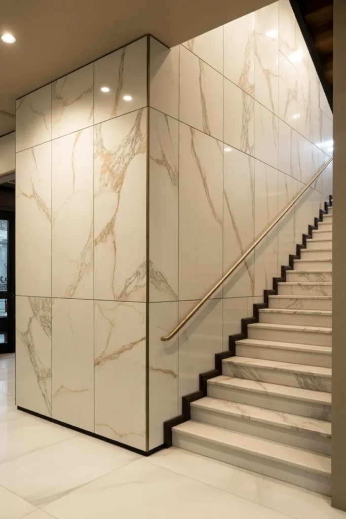 grand staircase entryway with the full-height staircase side wall