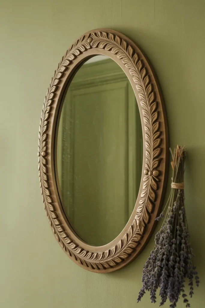 home entryway wall featuring an antique-style oval mirror