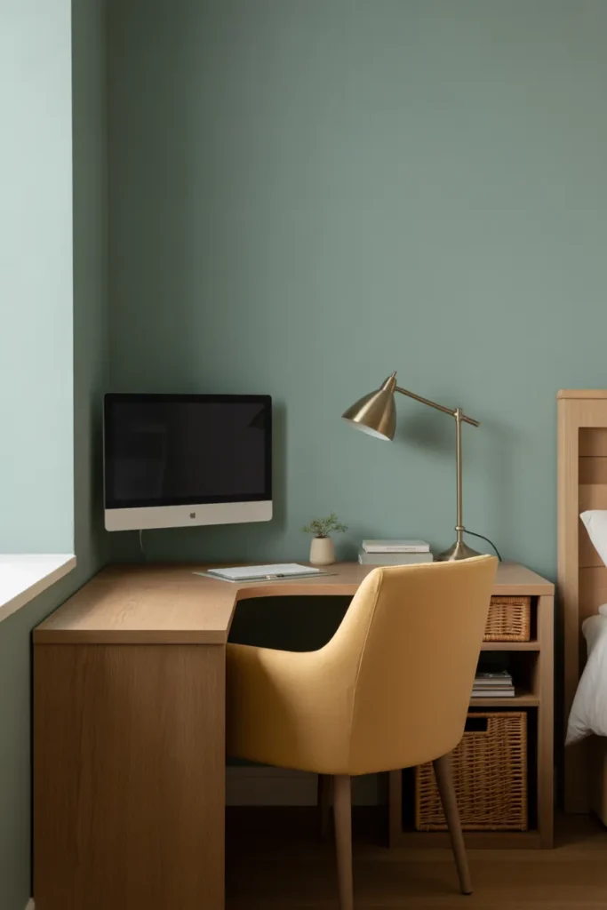 home office corner in an American apartment bedroom