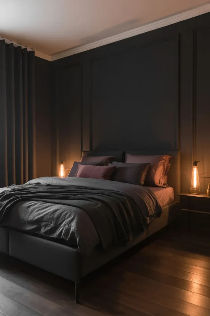 king bed in matte black powder-coated steel