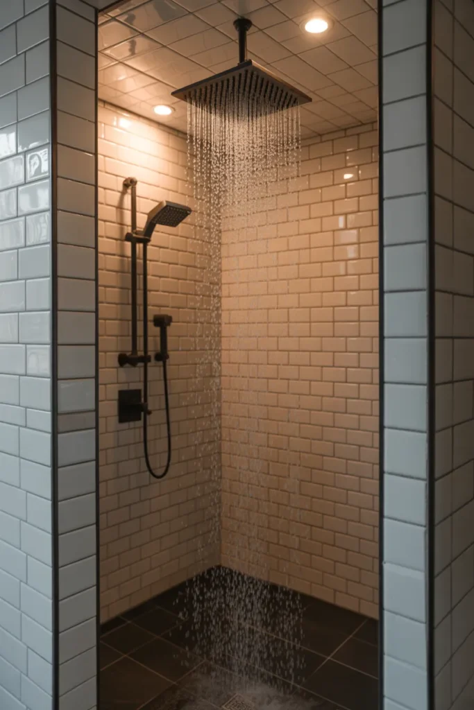 large 12-inch square matte black ceiling-mounted rainfall showerhead