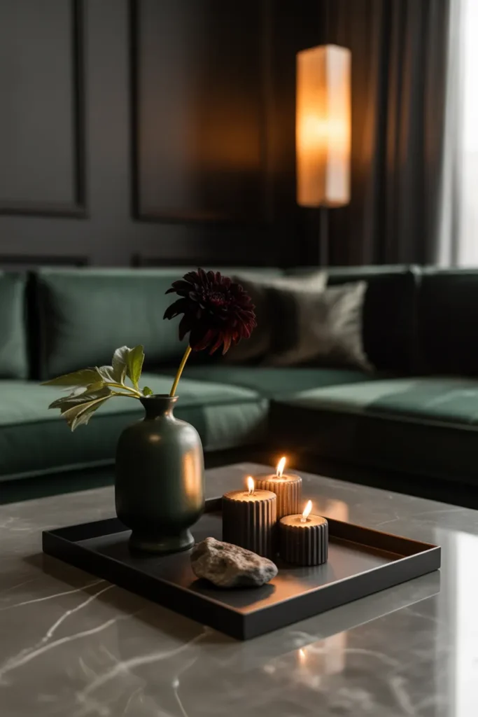 large rectangular black marble coffee table