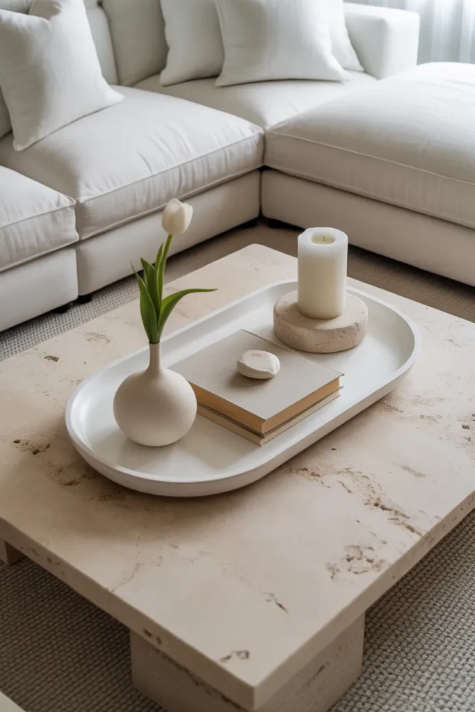 large square white travertine coffee table