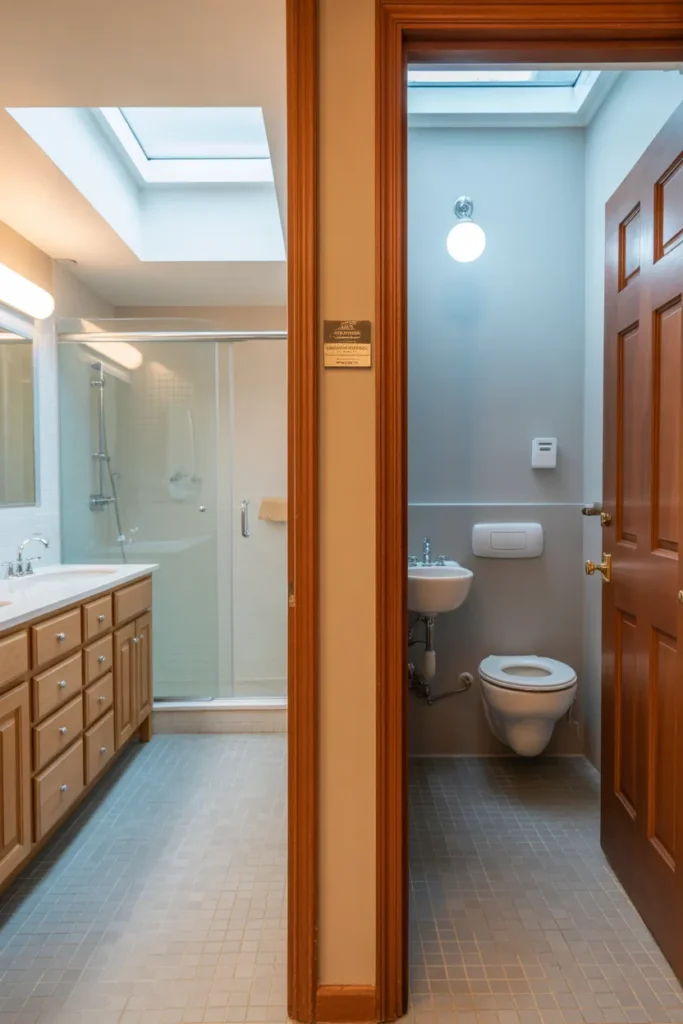 large walk-in shower with glass door