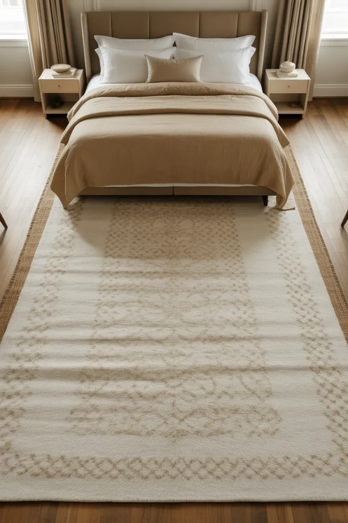 master bedroom showing correct large rug placement