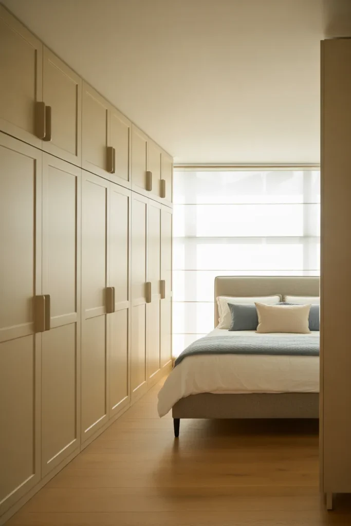 master bedroom with a full floor-to-ceiling built-in wardrobe