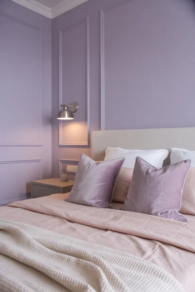 pale lavender-grey walls with white trim