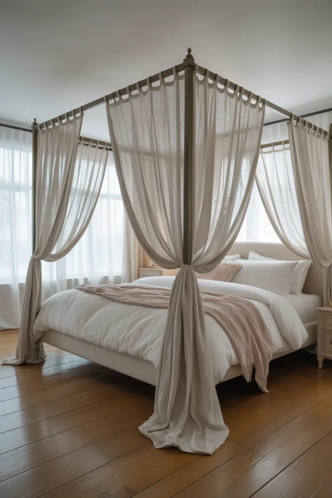 primary bedroom with a king canopy bed
