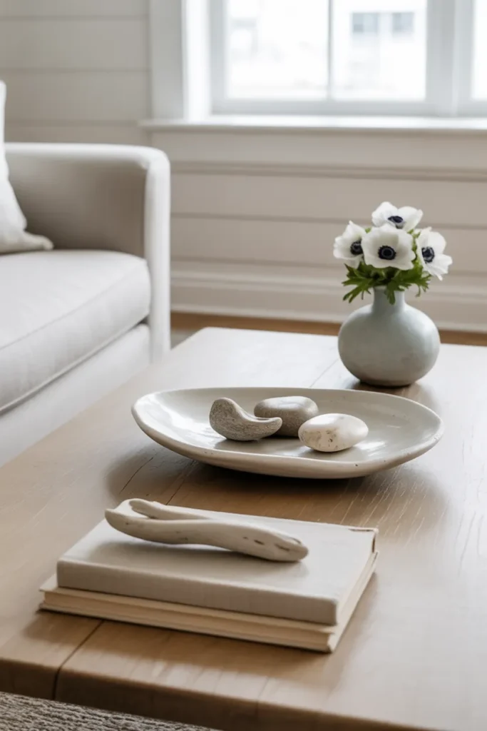 rectangular bleached white wood coffee table