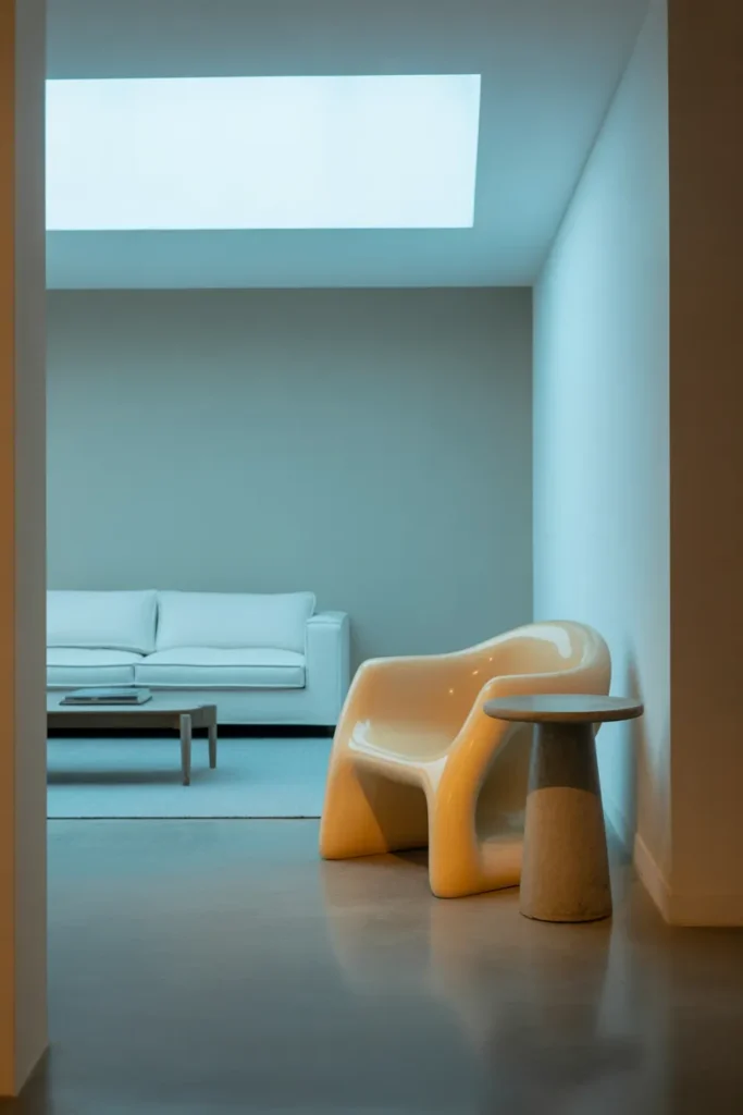 single sculptural molded fiberglass chair