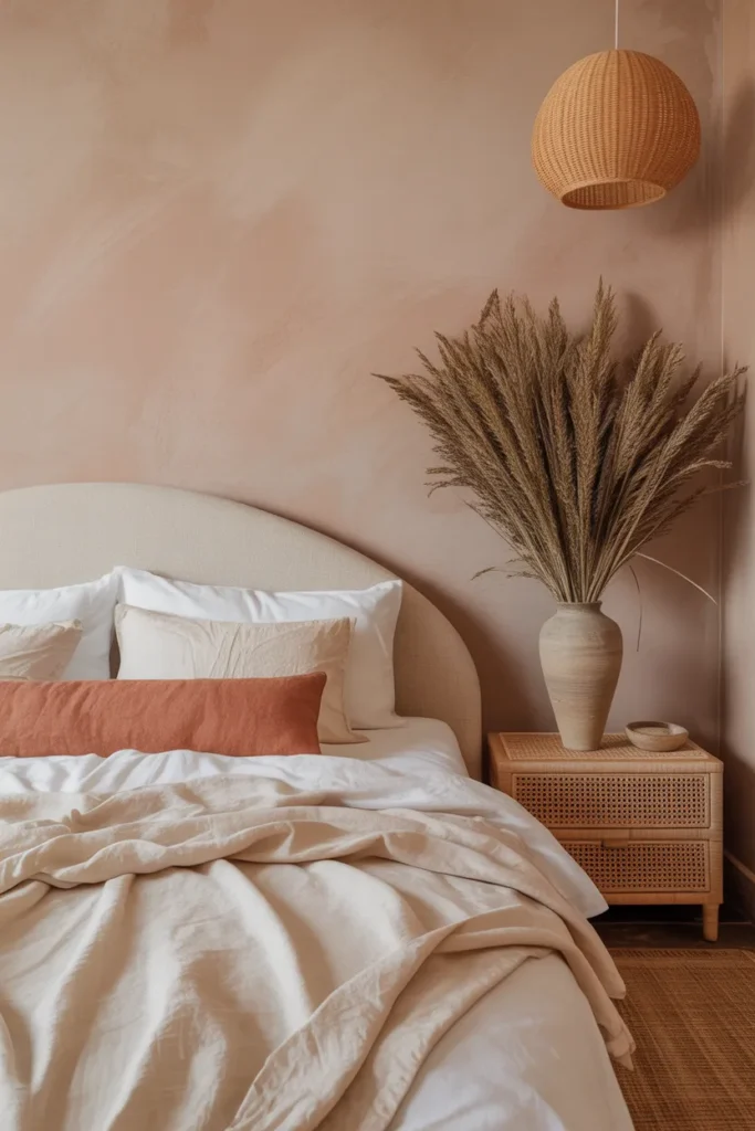 soft dusty blush plaster-finish walls