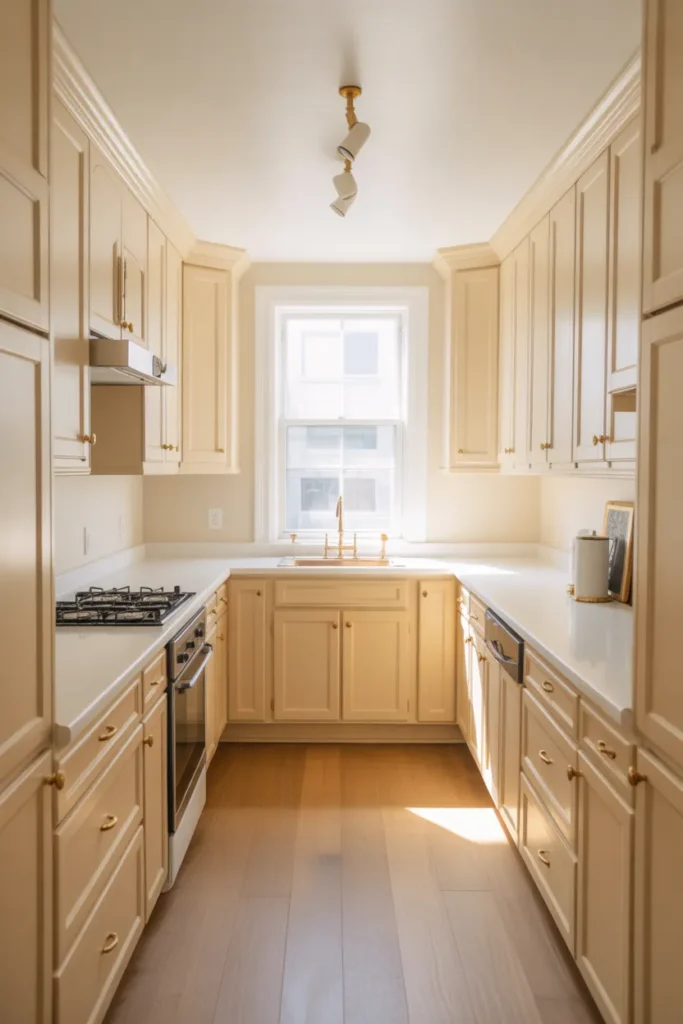 soft warm white painted shaker cabinets