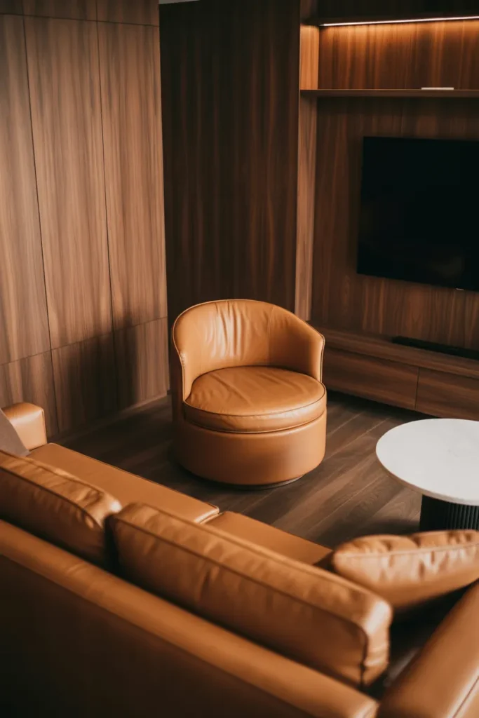 swivel chair in cognac leather