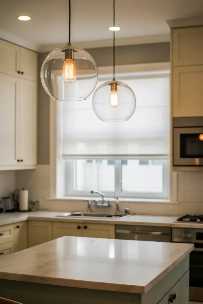 two clear glass globe pendant lights