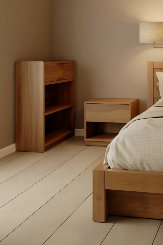three furniture pieces in the same warm honey oak tone