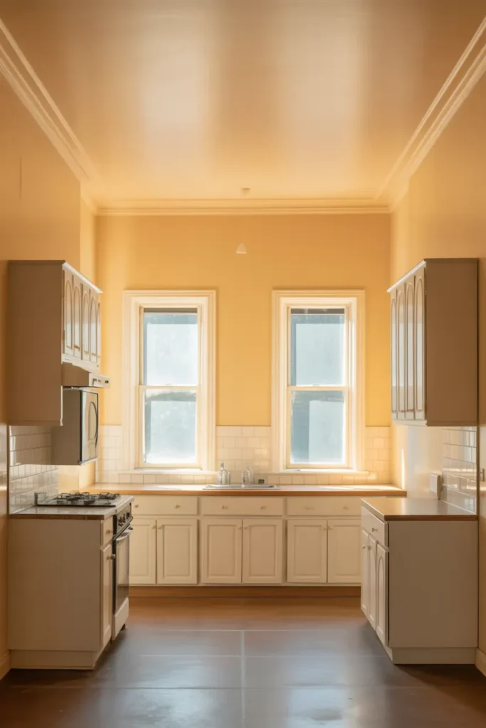 walls and ceiling painted in the same soft warm cream tone