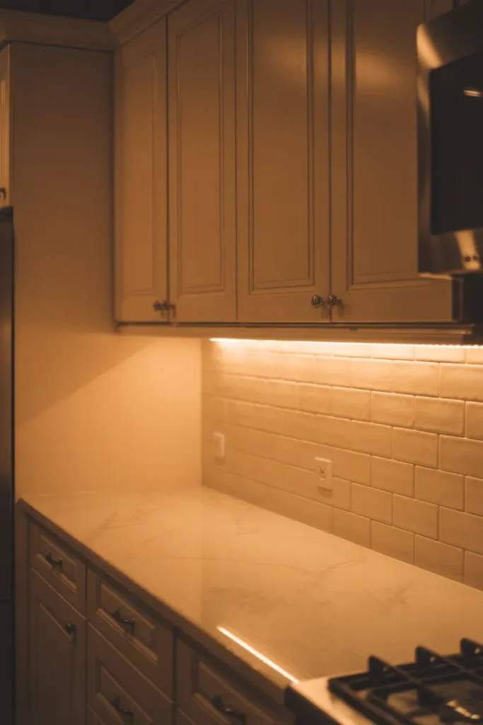 warm LED under-cabinet lighting