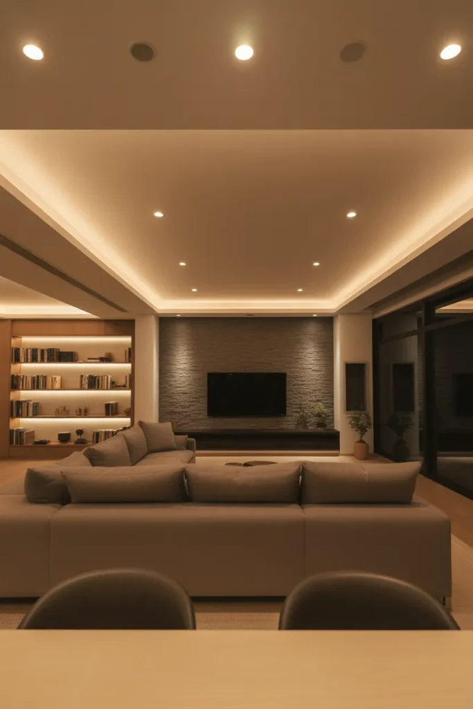 warm white recessed lights dimmed low