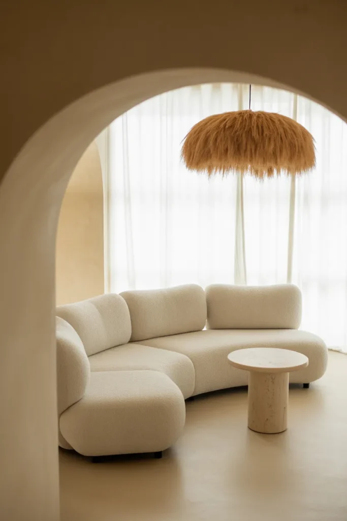 white bouclé cloud sofa