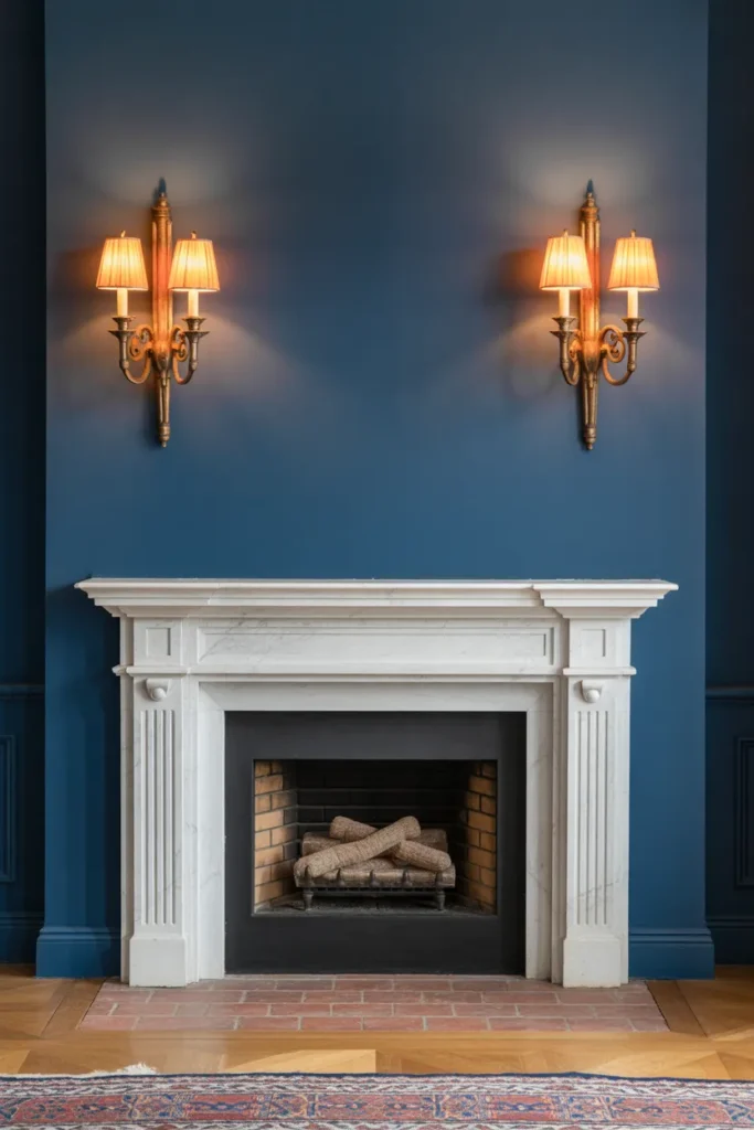 white marble fireplace,