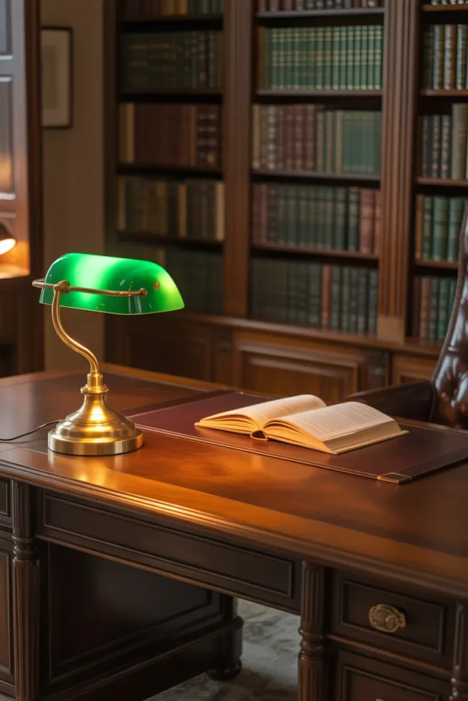 A Banker's Lamp With a Glass Shade That Brings Focused Warmth