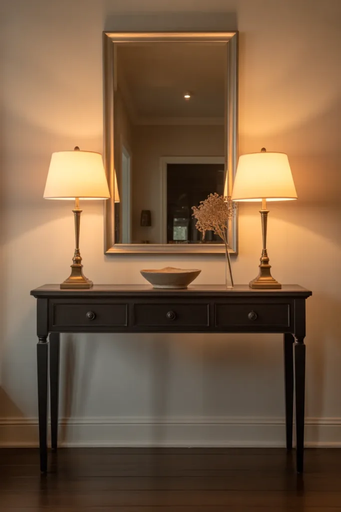 A Buffet Lamp With a Tall Narrow Profile That Fills Vertical Space on a Console or Sideboard