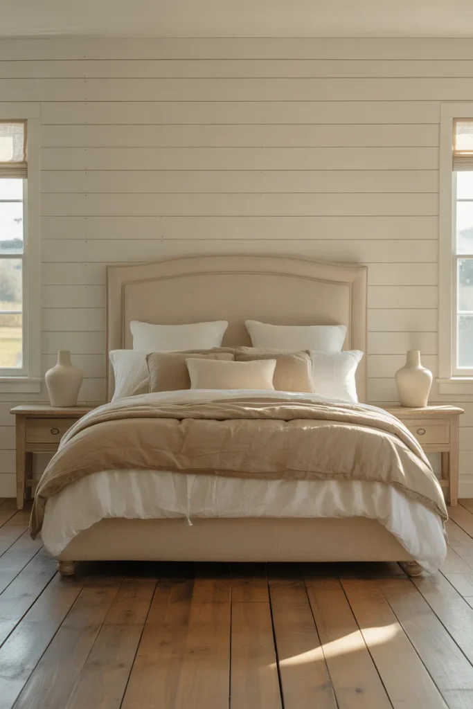 A Cream Linen Upholstered Bed Frame