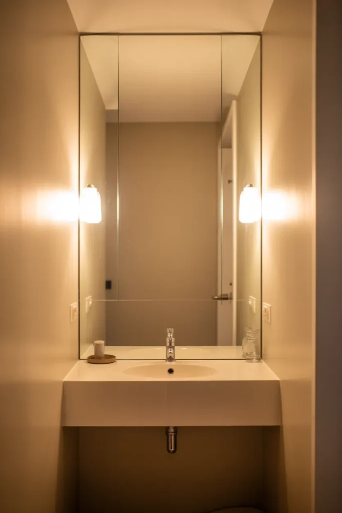 A Large Mirror That Doubles the Visual Depth of Any Small Bathroom