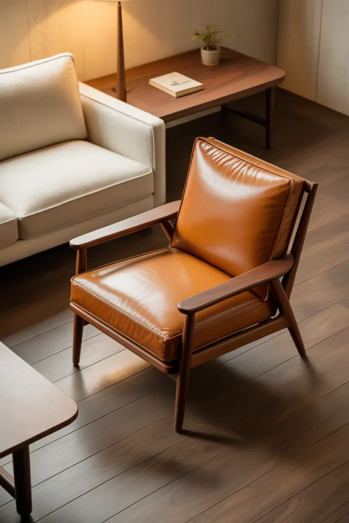 A Leather or Faux-Leather Accent Chair That Anchors a Living Room