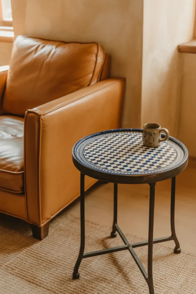 A Moroccan-Style Tile-Top Side Table That Adds Pattern Without Overwhelming the Room