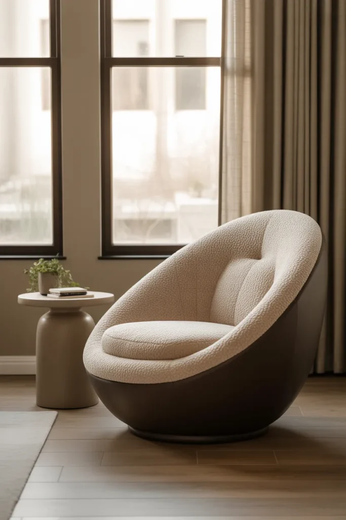 A Papasan or Rounded Cocoon Chair That Adds Texture