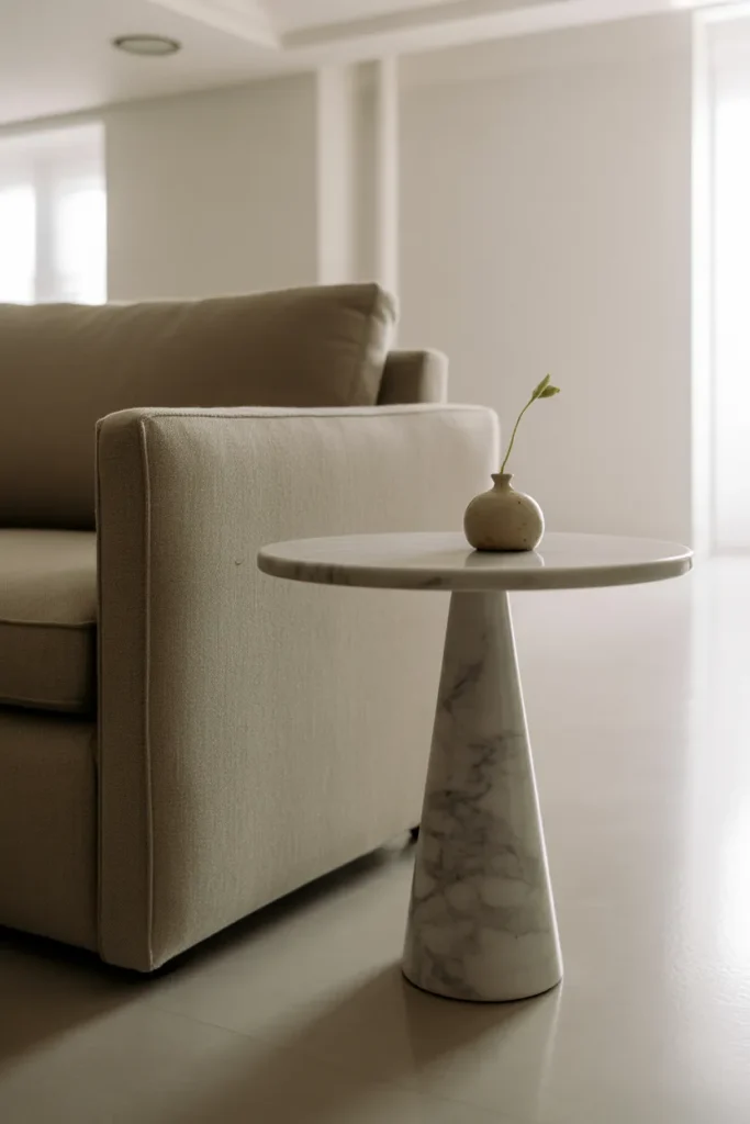 A Pedestal Side Table in Marble or Stone That Functions as a Sculptural Accent