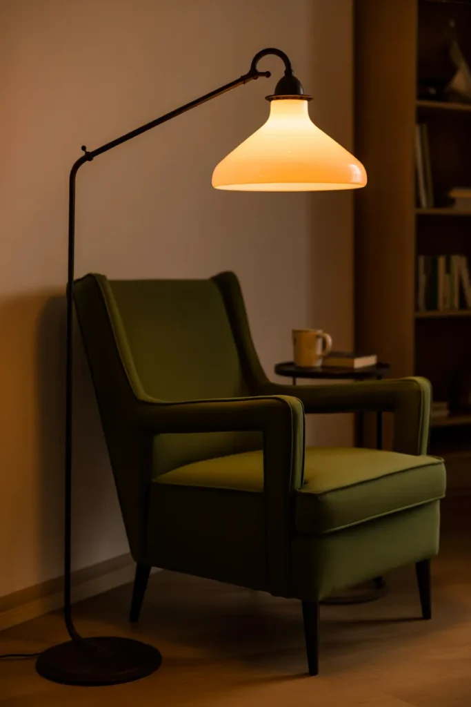 A Pharmacy Floor Lamp With an Adjustable Arm