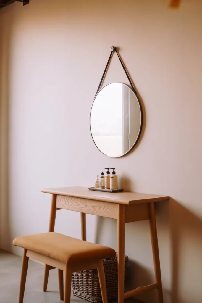 A Small Bedroom Vanity on a Narrow Console Table That Costs Almost Nothing to Set Up