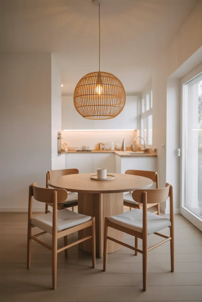 A Statement Chandelier Over a Kitchen Dining Table