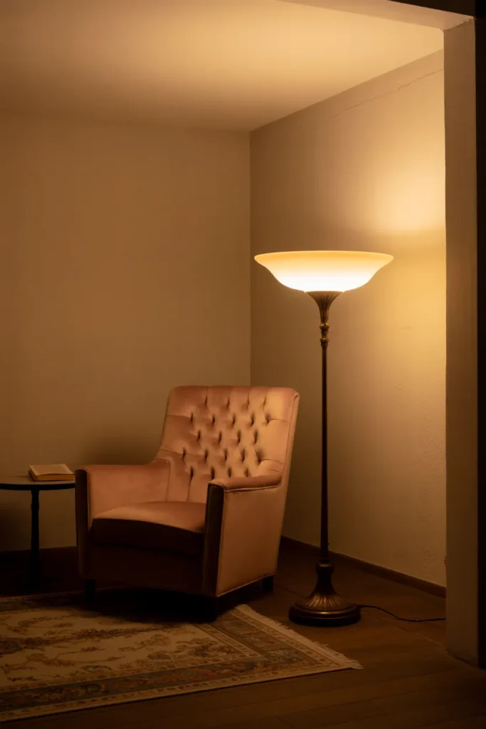 A Torchiere Floor Lamp With a Frosted Glass Bowl
