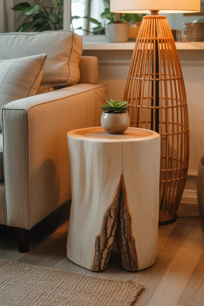 A Tree Stump or Raw Wood Side Table That Brings Organic Authenticity