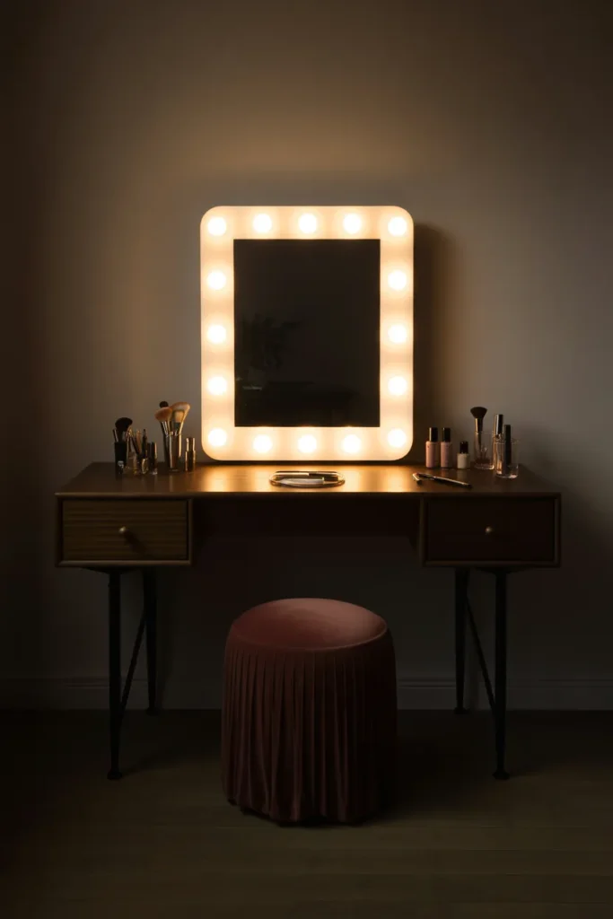 A Vanity Desk With Full Hollywood Lighting for Professional-Level Illumination