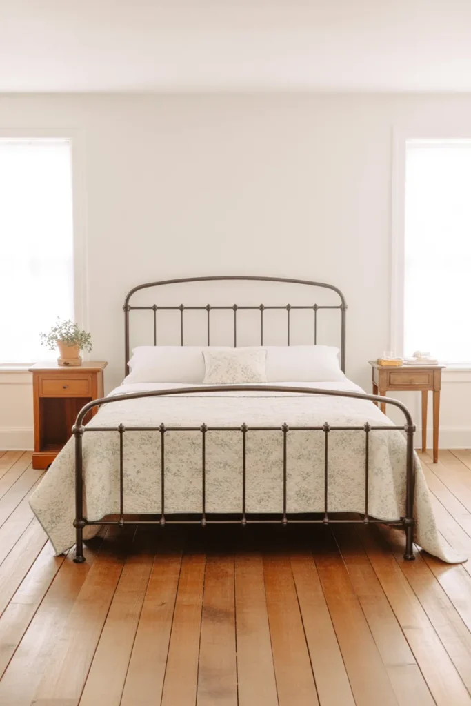 A Wrought Iron or Black Metal Bed Frame