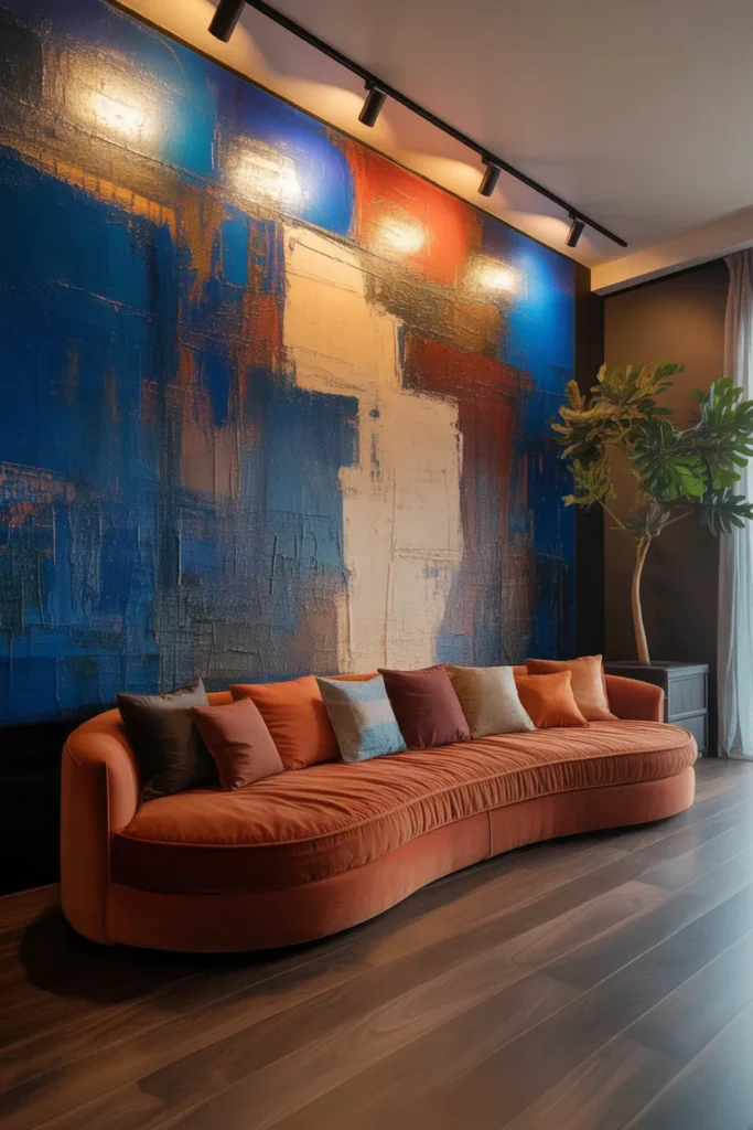 Add a Bold, Oversized Abstract Painting as a Single-Wall Maximum Impact Statement