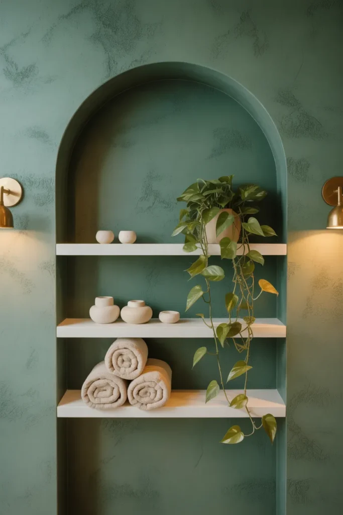 Arched Alcove Shelving Built Into a Nook