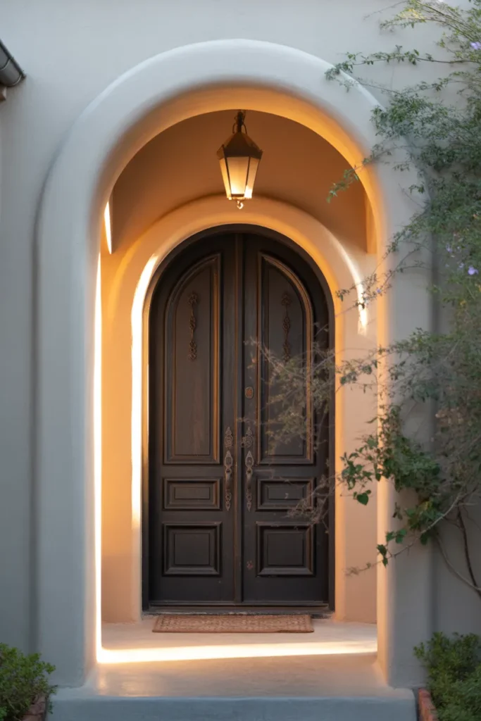 Arched Entryway With White Stucco Walls