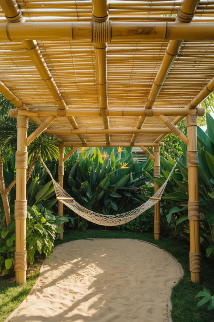 Bamboo Pergola With Rope Joints for a Low-Cost Tropical Outdoor Room